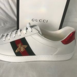 GUCCI MENS watersnake-trimmed embroidered white le